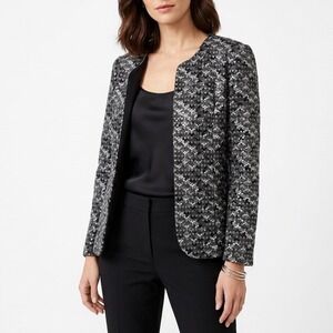 Grace The Perfect Fit Suit Jacket Blazer Womens L Black Multi Stretch Open Front